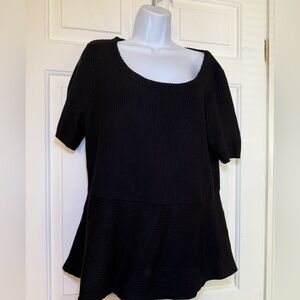 INC 1X Knit Black Ribbed Peplum Sweater Scoop Neck Short Sleeve Slimming Plus